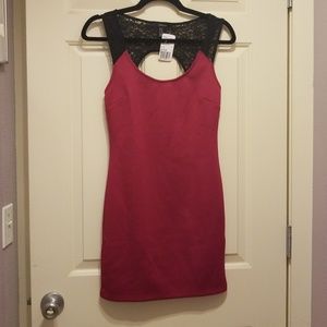 Forever21 pink with black lace detail dress NWT